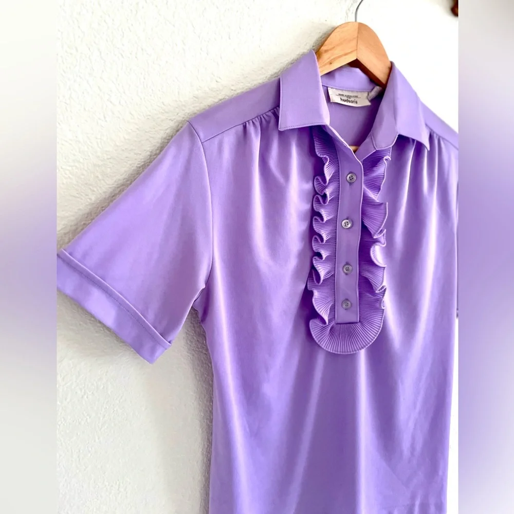 Vintage Lavender Ruffle Short Sleeved Blouse - Picture 3 of 12